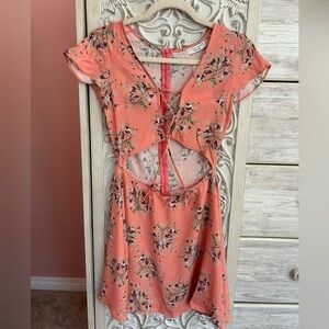 Flynn Skye balletcore pink floral mini with cut-out and lace-up detailing NWT SM